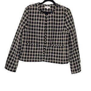 Loft Tweed Cropped Black And Yellow Shirt Jacket